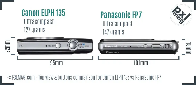 Canon ELPH 135 vs Panasonic FP7 top view buttons comparison