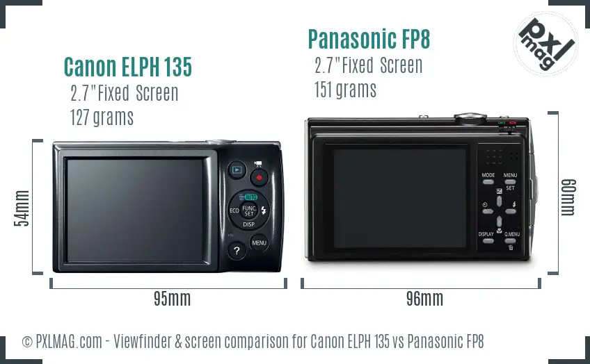 Canon ELPH 135 vs Panasonic FP8 Screen and Viewfinder comparison