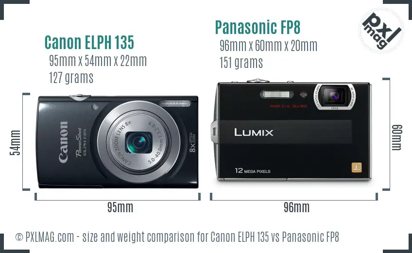 Canon ELPH 135 vs Panasonic FP8 size comparison