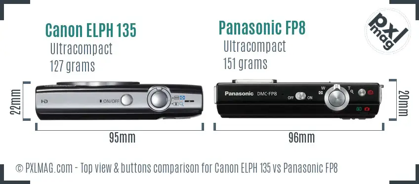 Canon ELPH 135 vs Panasonic FP8 top view buttons comparison