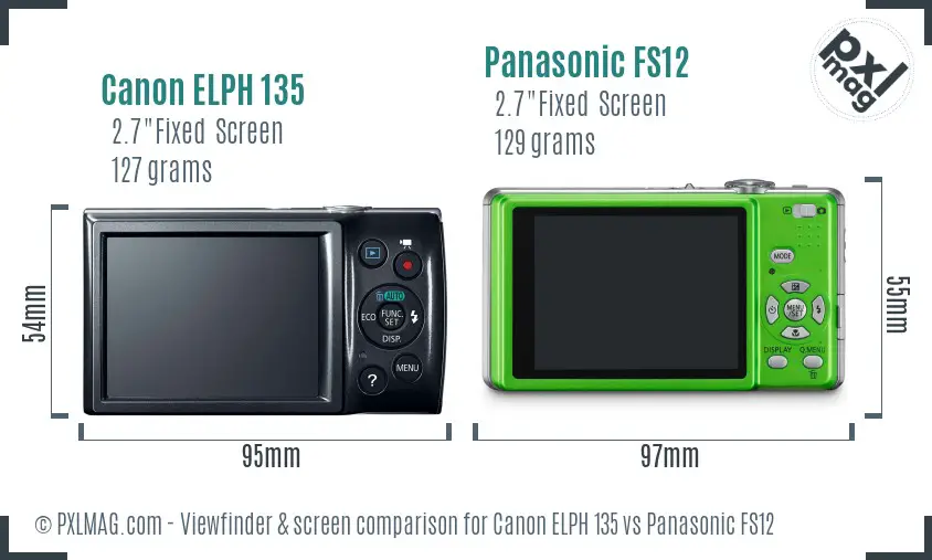Canon ELPH 135 vs Panasonic FS12 Screen and Viewfinder comparison