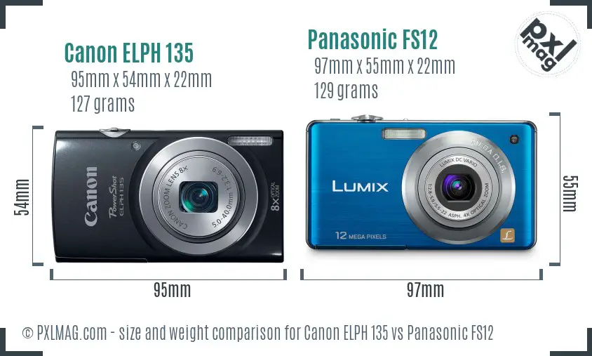 Canon ELPH 135 vs Panasonic FS12 size comparison