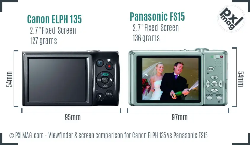 Canon ELPH 135 vs Panasonic FS15 Screen and Viewfinder comparison
