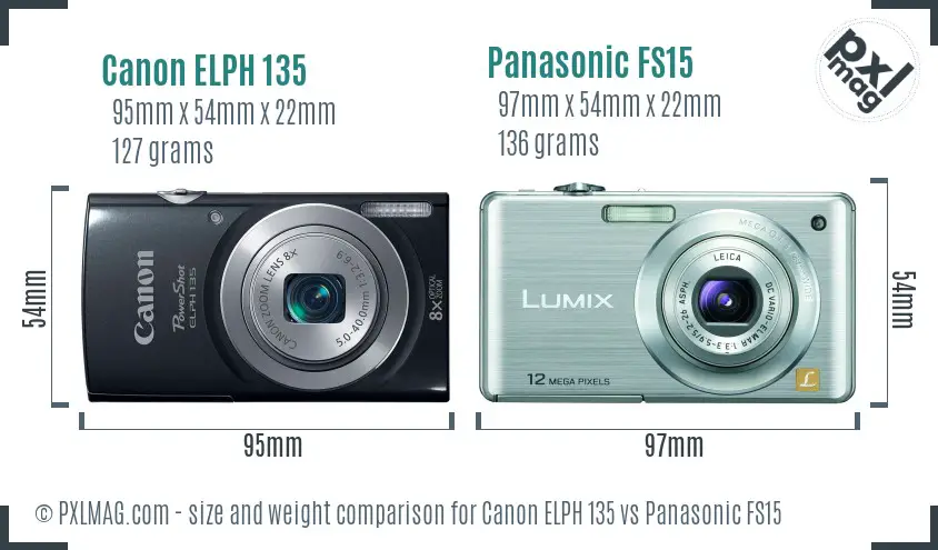 Canon ELPH 135 vs Panasonic FS15 size comparison