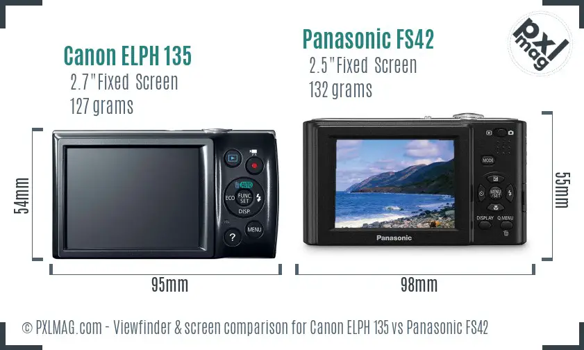 Canon ELPH 135 vs Panasonic FS42 Screen and Viewfinder comparison