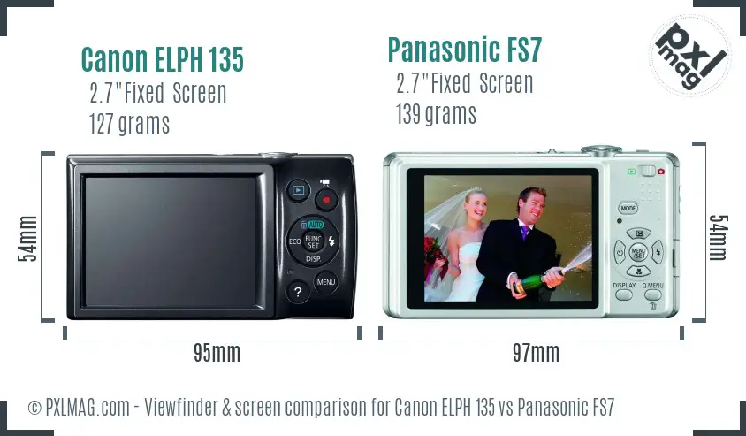 Canon ELPH 135 vs Panasonic FS7 Screen and Viewfinder comparison