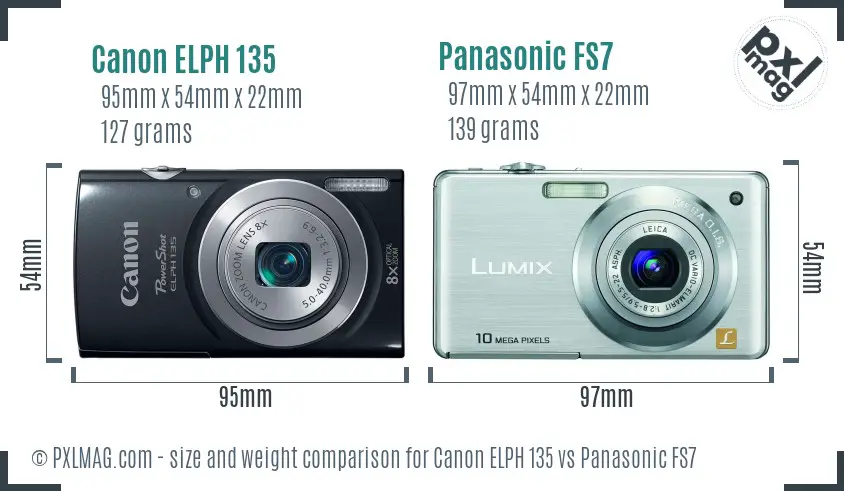 Canon ELPH 135 vs Panasonic FS7 size comparison