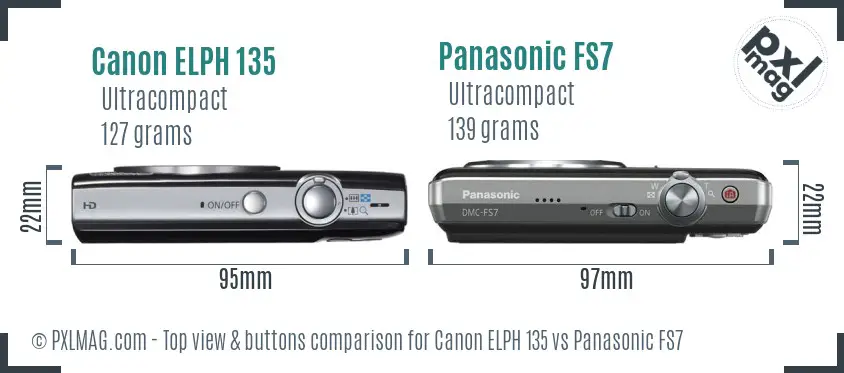 Canon ELPH 135 vs Panasonic FS7 top view buttons comparison