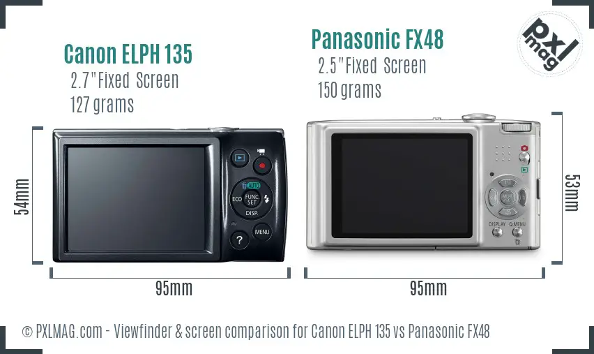 Canon ELPH 135 vs Panasonic FX48 Screen and Viewfinder comparison