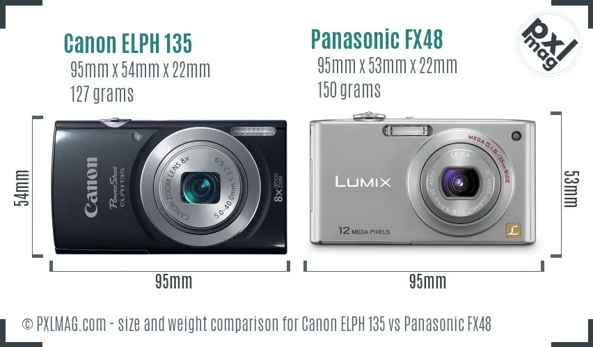 Canon ELPH 135 vs Panasonic FX48 size comparison