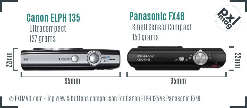 Canon ELPH 135 vs Panasonic FX48 top view buttons comparison