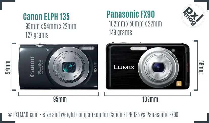 Canon ELPH 135 vs Panasonic FX90 size comparison