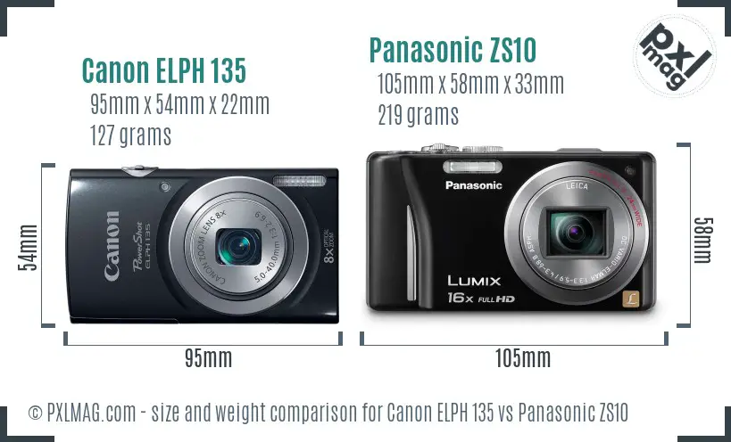 Canon ELPH 135 vs Panasonic ZS10 size comparison