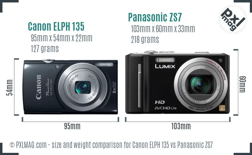 Canon ELPH 135 vs Panasonic ZS7 size comparison