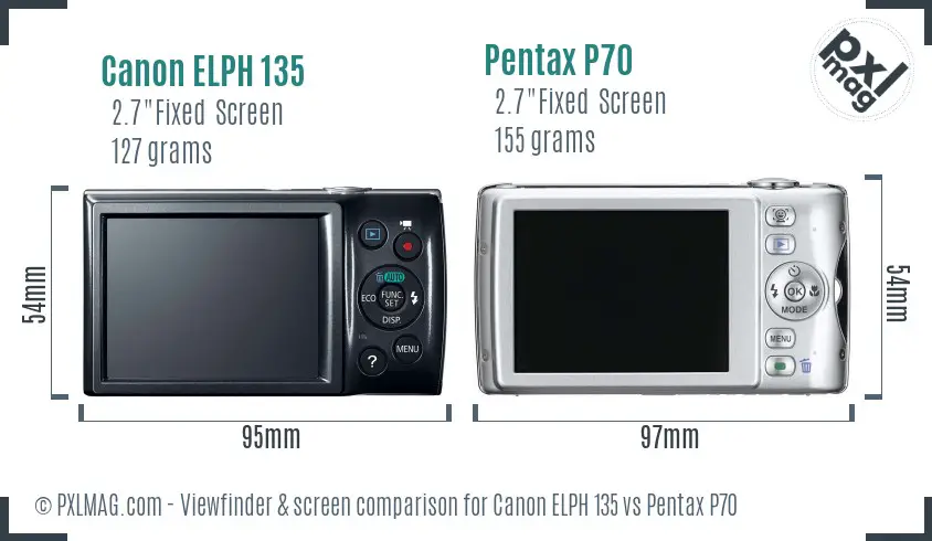 Canon ELPH 135 vs Pentax P70 Screen and Viewfinder comparison Canon ELPH 135 vs Pentax P70 Screen and Viewfinder comparison