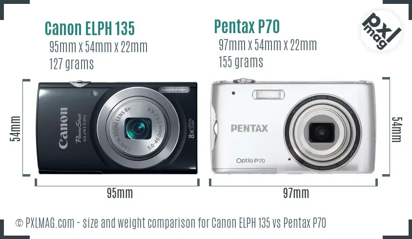 Canon ELPH 135 vs Pentax P70 size comparison Canon ELPH 135 vs Pentax P70 size comparison