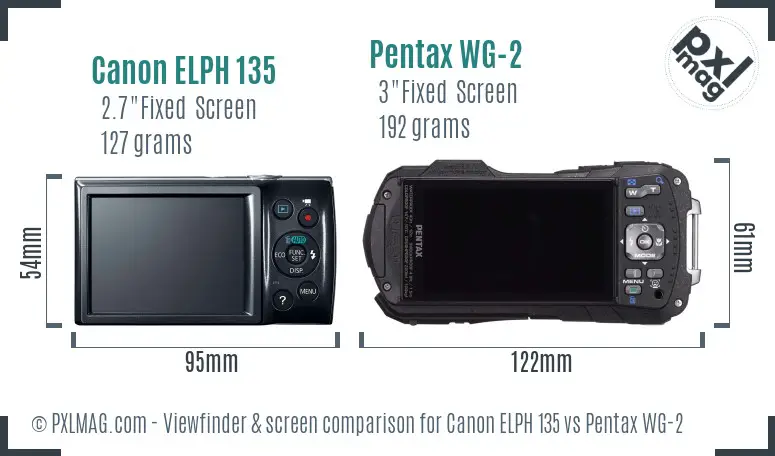 Canon ELPH 135 vs Pentax WG-2 Screen and Viewfinder comparison