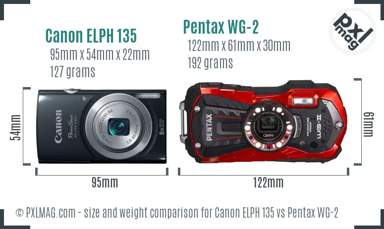 Canon ELPH 135 vs Pentax WG-2 size comparison
