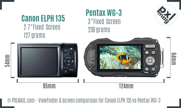 Canon ELPH 135 vs Pentax WG-3 Screen and Viewfinder comparison