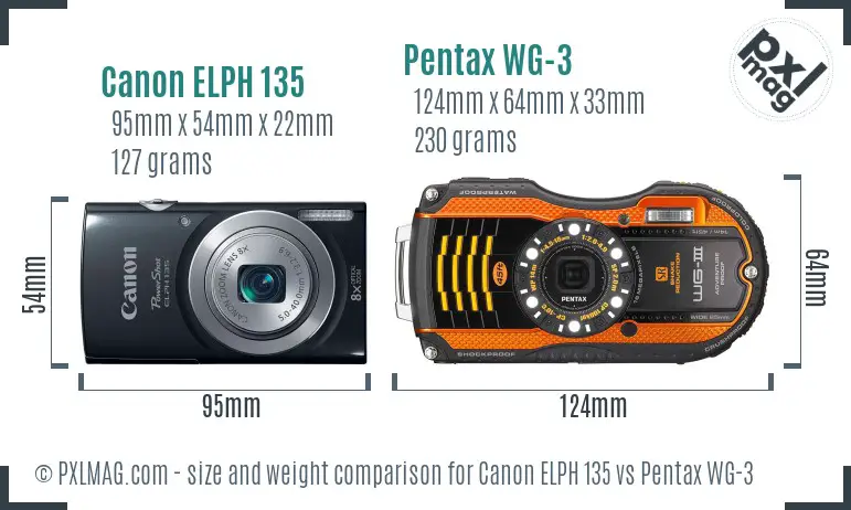 Canon ELPH 135 vs Pentax WG-3 size comparison