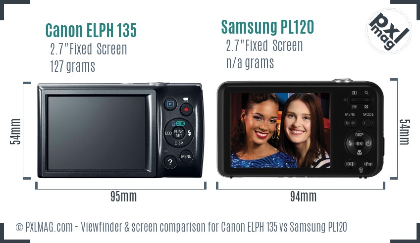 Canon ELPH 135 vs Samsung PL120 Screen and Viewfinder comparison