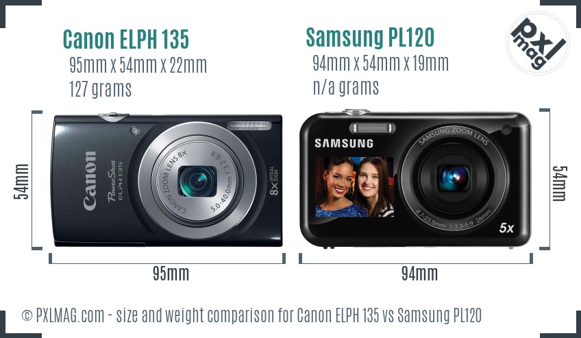 Canon ELPH 135 vs Samsung PL120 size comparison Canon ELPH 135 vs Samsung PL120 size comparison