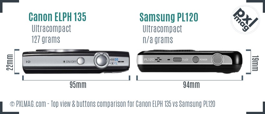 Canon ELPH 135 vs Samsung PL120 top view buttons comparison