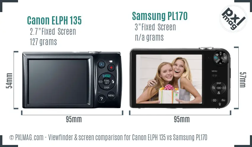 Canon ELPH 135 vs Samsung PL170 Screen and Viewfinder comparison