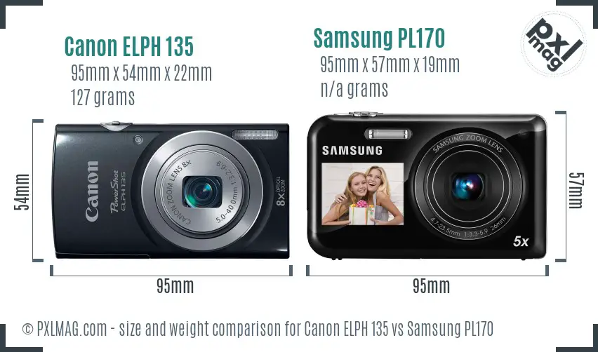 Canon ELPH 135 vs Samsung PL170 size comparison