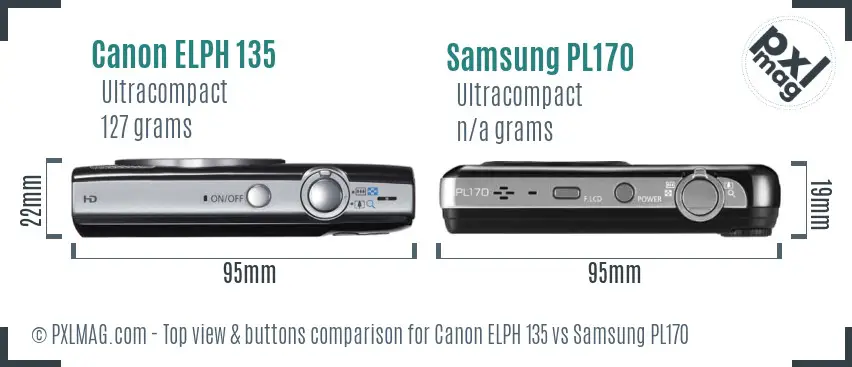 Canon ELPH 135 vs Samsung PL170 top view buttons comparison