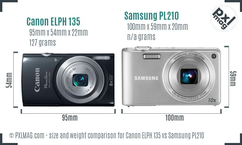 Canon ELPH 135 vs Samsung PL210 size comparison