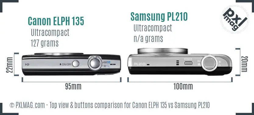Canon ELPH 135 vs Samsung PL210 top view buttons comparison