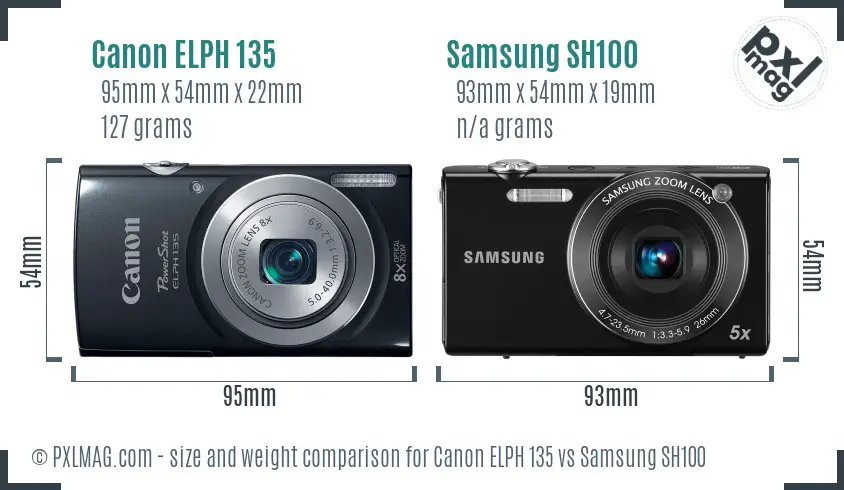 Canon ELPH 135 vs Samsung SH100 size comparison