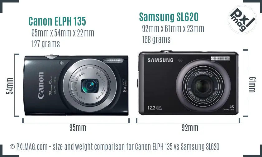 Canon ELPH 135 vs Samsung SL620 size comparison