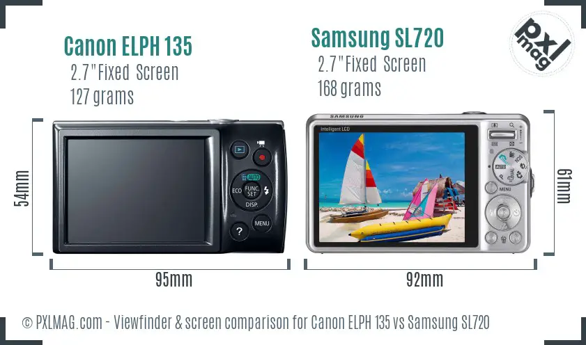 Canon ELPH 135 vs Samsung SL720 Screen and Viewfinder comparison