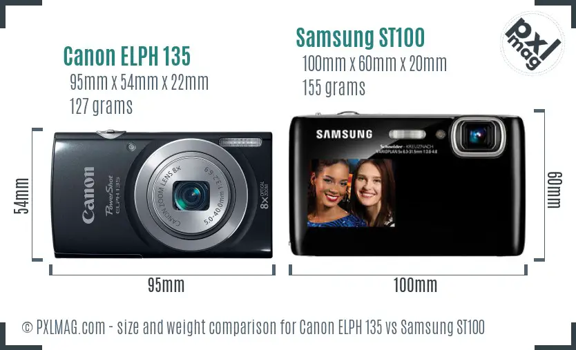 Canon ELPH 135 vs Samsung ST100 size comparison