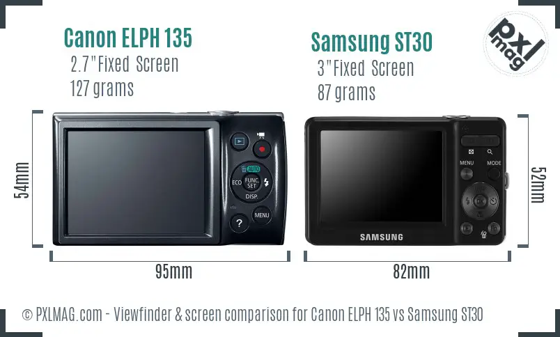 Canon ELPH 135 vs Samsung ST30 Screen and Viewfinder comparison