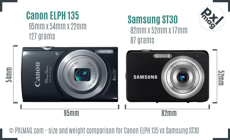 Canon ELPH 135 vs Samsung ST30 size comparison