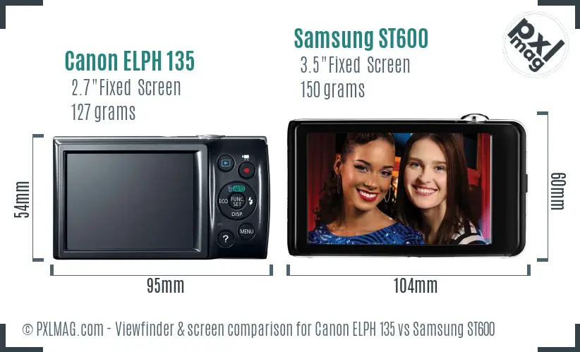 Canon ELPH 135 vs Samsung ST600 Screen and Viewfinder comparison