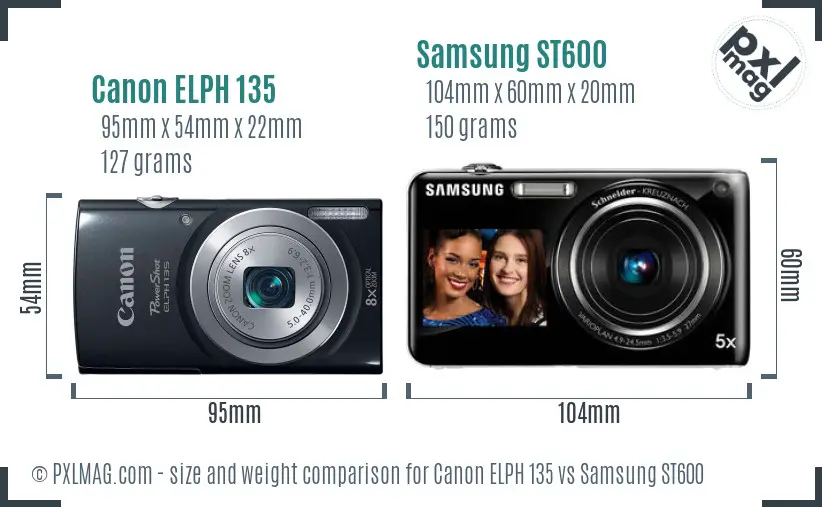 Canon ELPH 135 vs Samsung ST600 size comparison