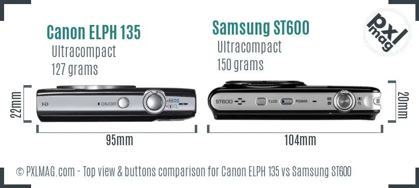 Canon ELPH 135 vs Samsung ST600 top view buttons comparison