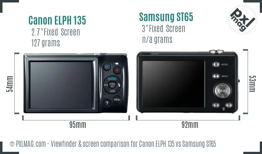 Canon ELPH 135 vs Samsung ST65 Screen and Viewfinder comparison