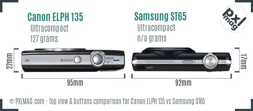 Canon ELPH 135 vs Samsung ST65 top view buttons comparison