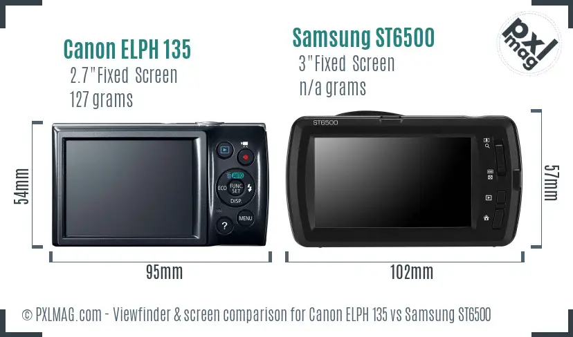 Canon ELPH 135 vs Samsung ST6500 Screen and Viewfinder comparison