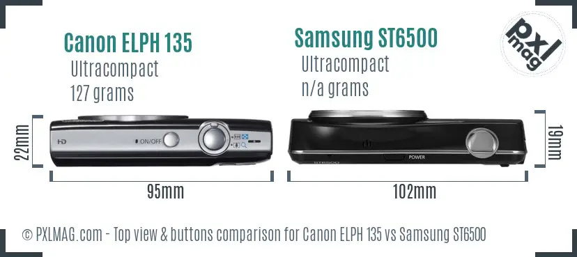 Canon ELPH 135 vs Samsung ST6500 top view buttons comparison