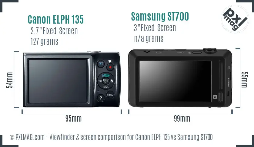 Canon ELPH 135 vs Samsung ST700 Screen and Viewfinder comparison