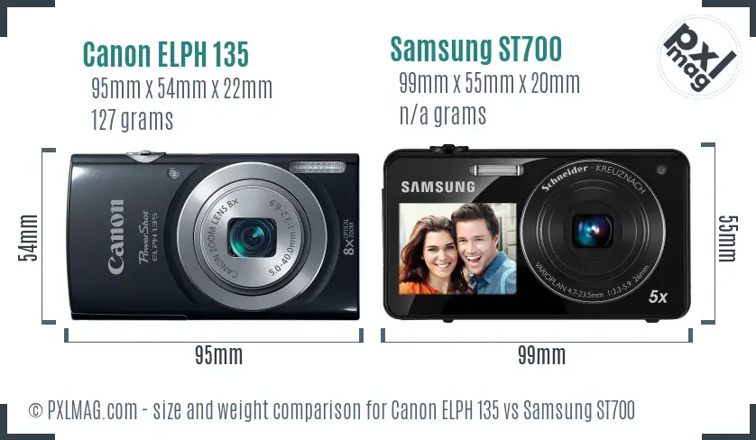 Canon ELPH 135 vs Samsung ST700 size comparison