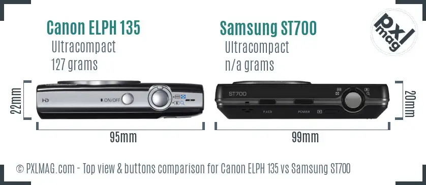 Canon ELPH 135 vs Samsung ST700 top view buttons comparison