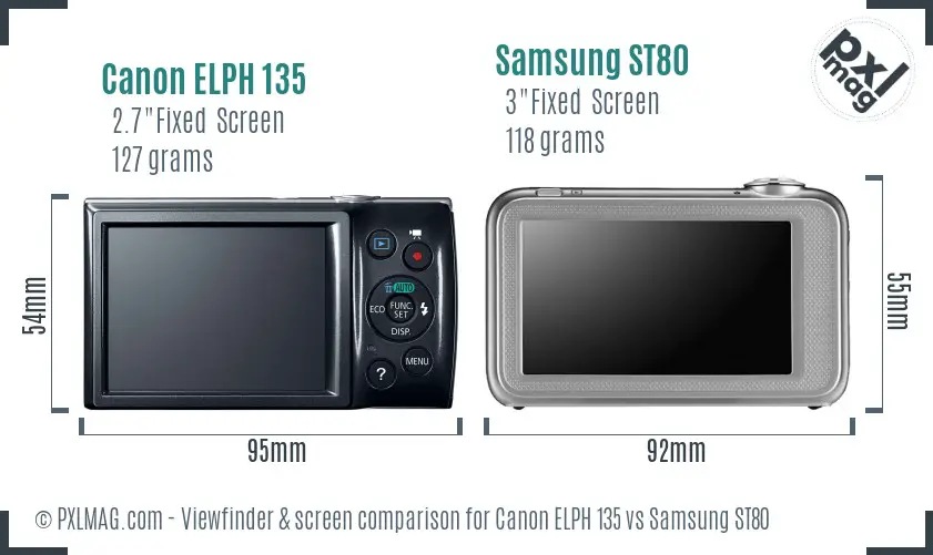 Canon ELPH 135 vs Samsung ST80 Screen and Viewfinder comparison