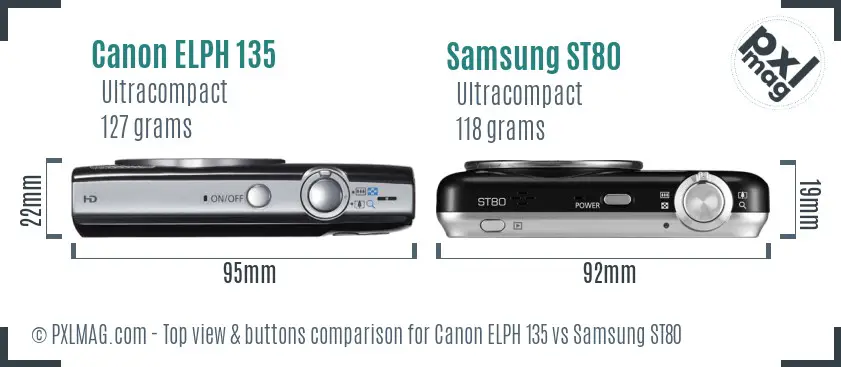 Canon ELPH 135 vs Samsung ST80 top view buttons comparison